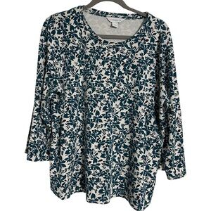 Liz Claiborne Blue and White Floral and Leaf Print Blouse